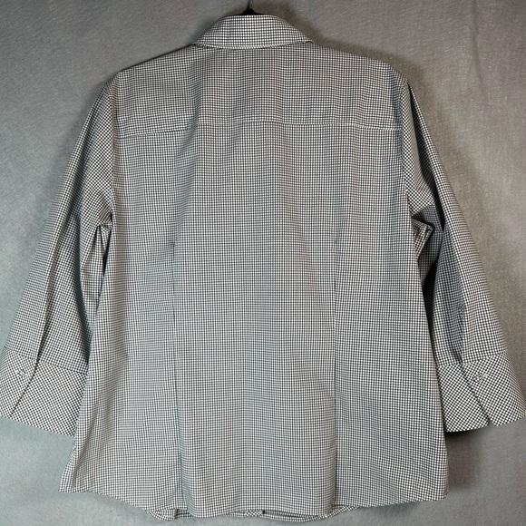 Foxcroft Black/White Gingham Ruffle 3/4 Sleeve Button Down Women’s Shirt Size 16 - Picture 2 of 14